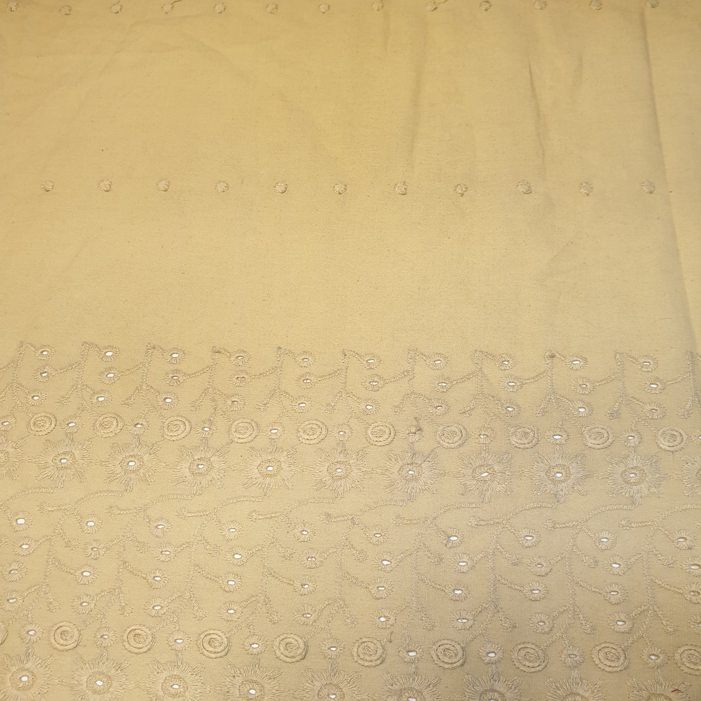 Beige 100% Cotton Voile Floral Embroidery Fabric Broderie Anglaise Dress Craft Material 44" By the Meter