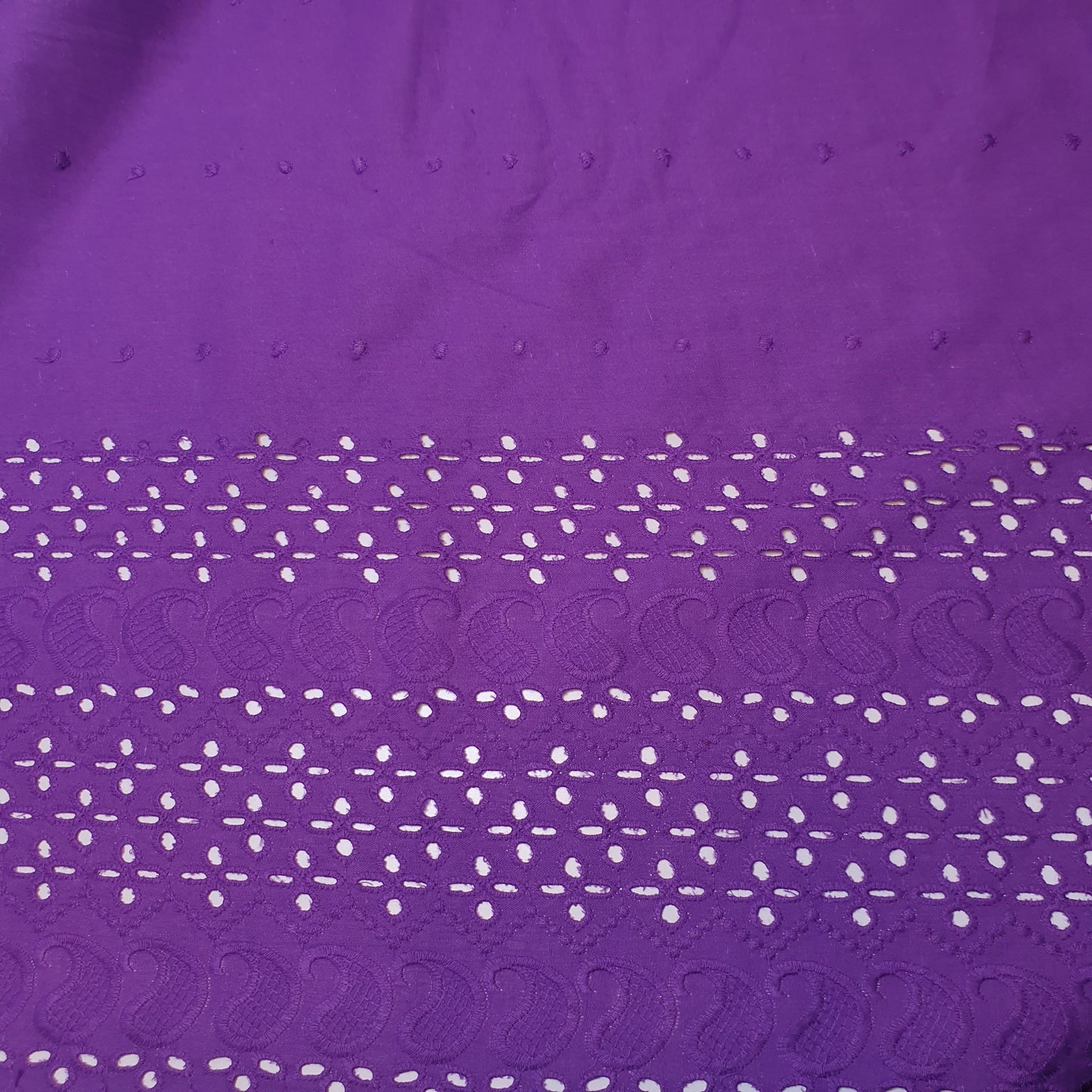 Purple 100% Cotton Voile Floral Embroidery Fabric Broderie Anglaise Dress Craft Material 44" By the Meter