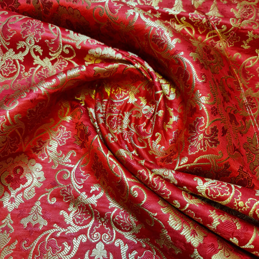 Ornamentaler Paisley Gold Metallic Druck Indischer Banarasi Brokat Stoff Meterware
