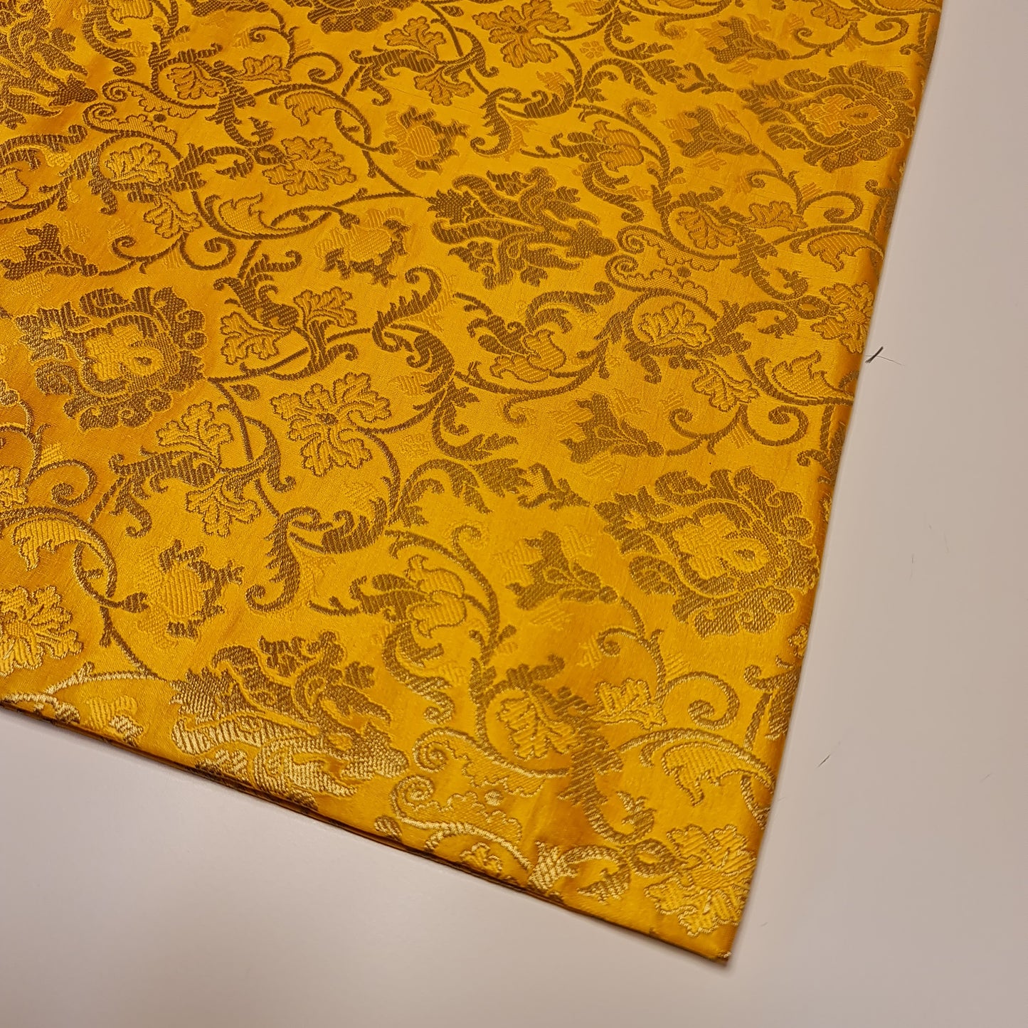 Yellow Banarasi Brocade Fabric with Gold Zari Floral Design | Premium Indian Jacquard Material By Meter 44"