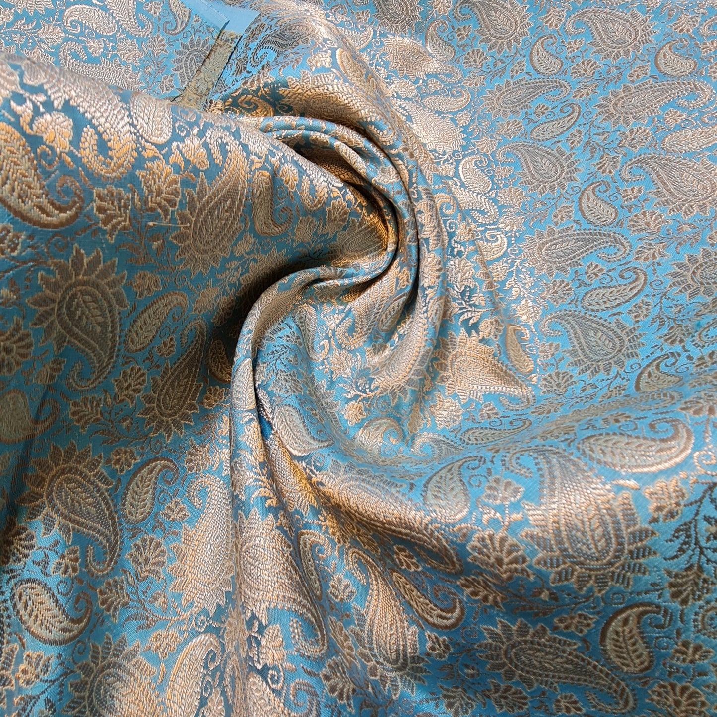 Turquoise Paisley Pastel Brocade Material Jacquard Dress Craft Quilting Fabric 44" By The Meter