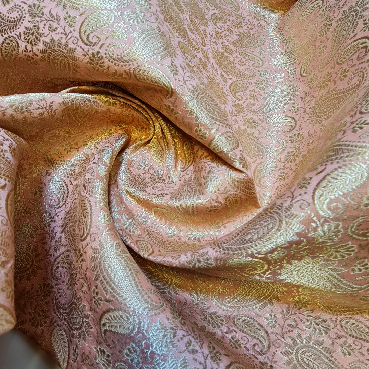 Dusty Peach Paisley Pastel Brocade Material Jacquard Dress Craft Quilting Fabric 44" By The Meter
