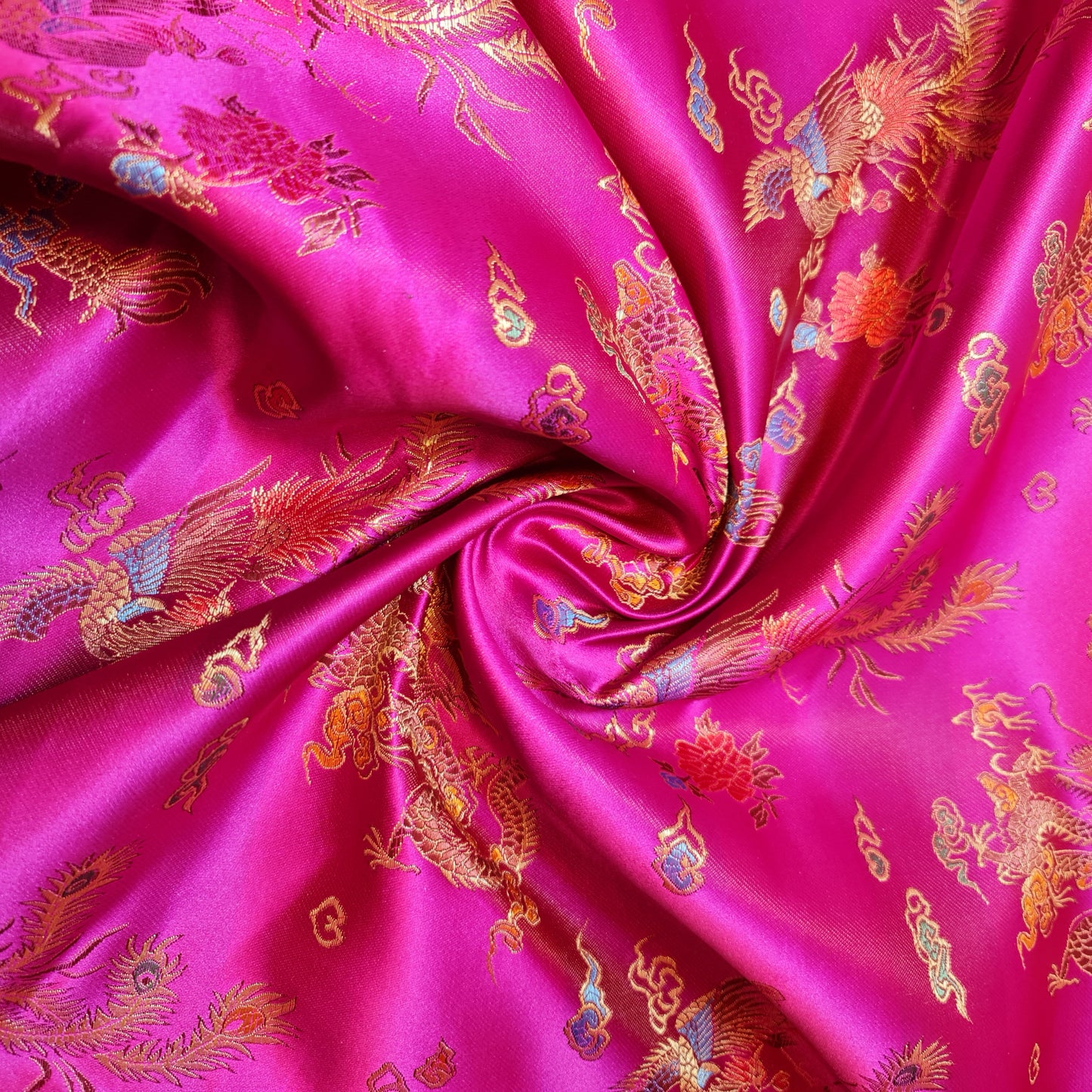 Hot Pink Oriental Chinese Embroidery Brocade Fabric – Poly Silk Satin Jacquard – 36” Wide – Traditional Costume & Craft Material (By the Meter)