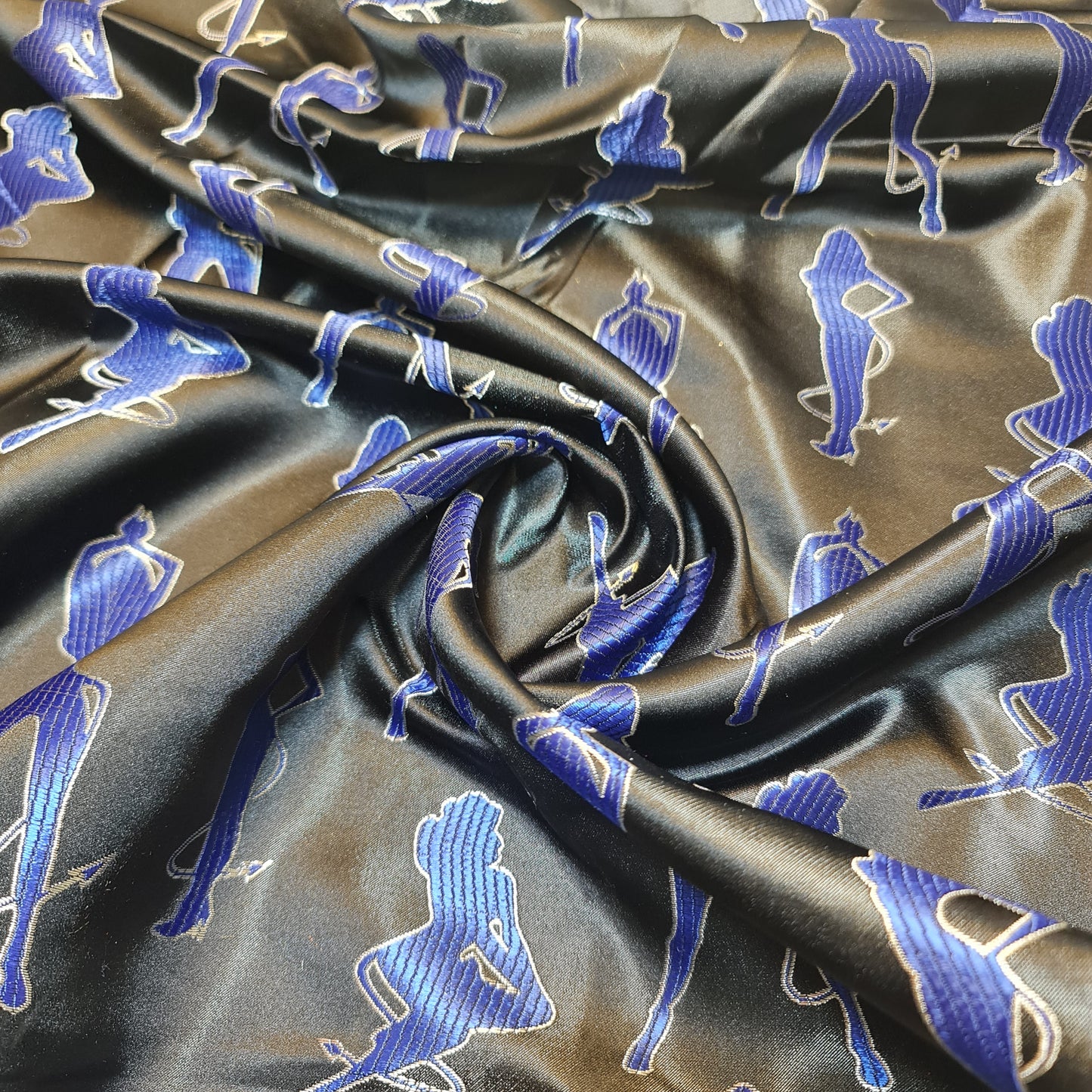 Black Club Dancers Satin Jacquard Material Dress Craft Costume Fabric 44" By The Meter