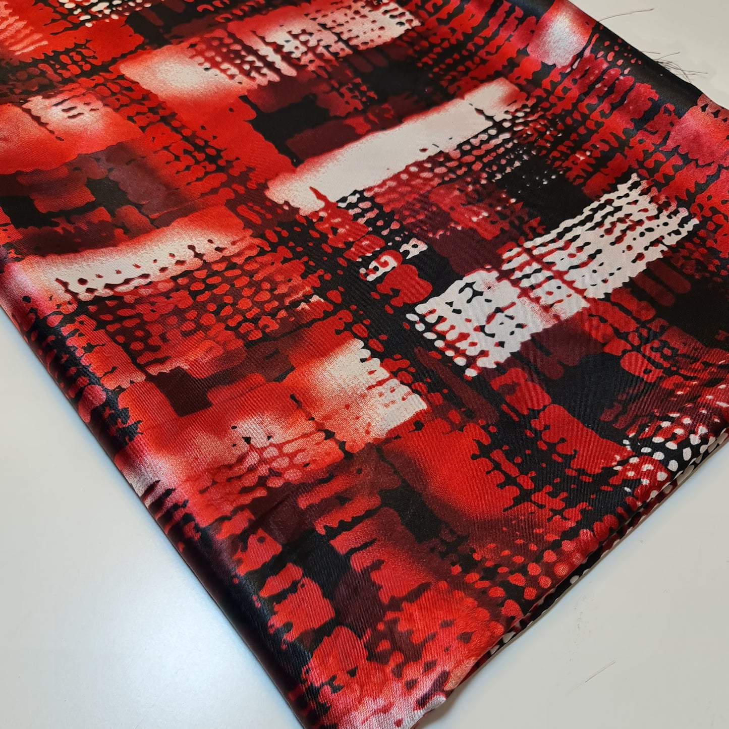 Red Black Geometric Satin Fabric Dress Craft Costume Material 58" By The Meter