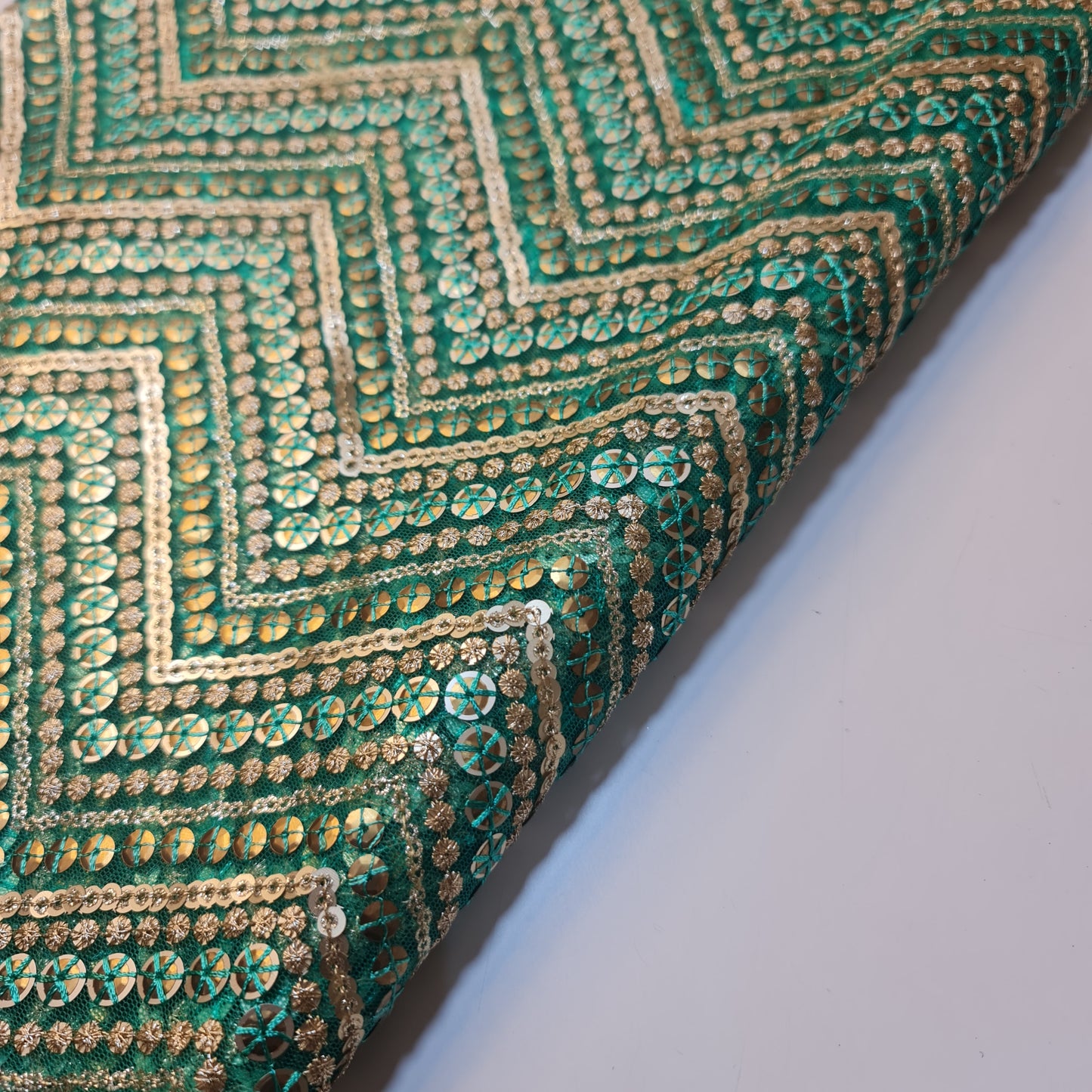 Mint Sabyasachi Net Lehnga Dress Material Sequin Glitter Fabric 44" By The Meter