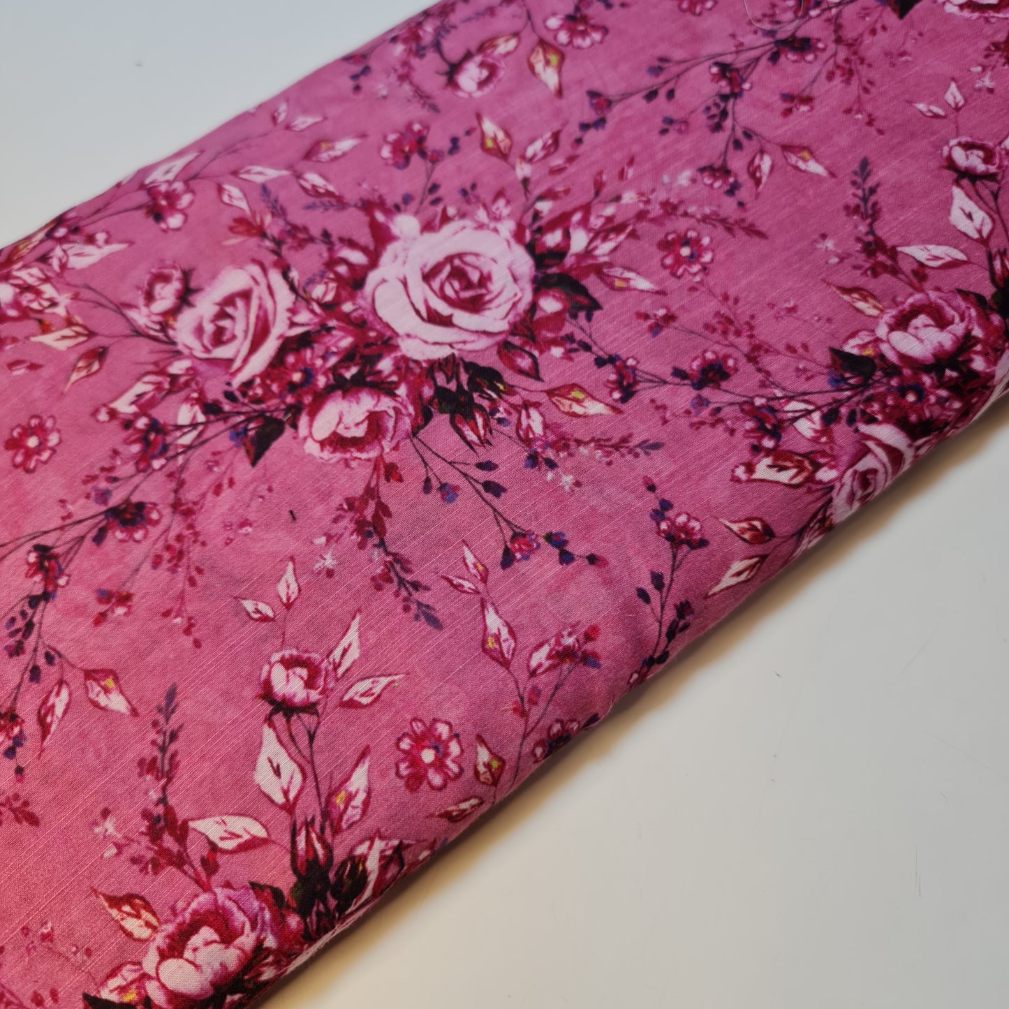 Fuchsia Bloom Floral Print Polycotton Muslin Fabric Dress Drape Craft Material 44" By Meter