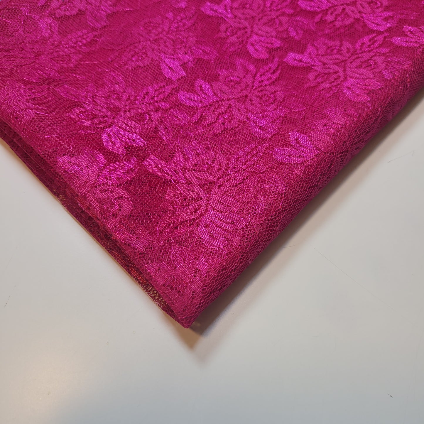 Hot Pink Floral Stretch Lace Fabric 44" By The Meter | Soft Sheer Dressmaking Net