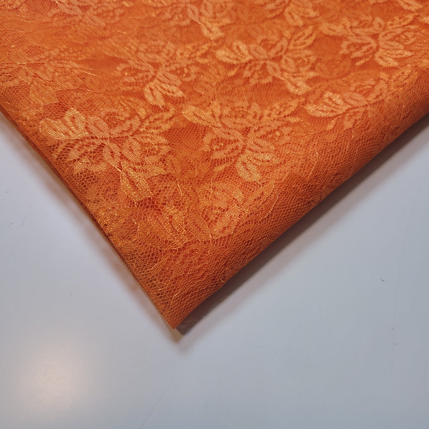 Orange Floral Stretch Lace Fabric 44" By The Meter | Soft Sheer Dressmaking Net