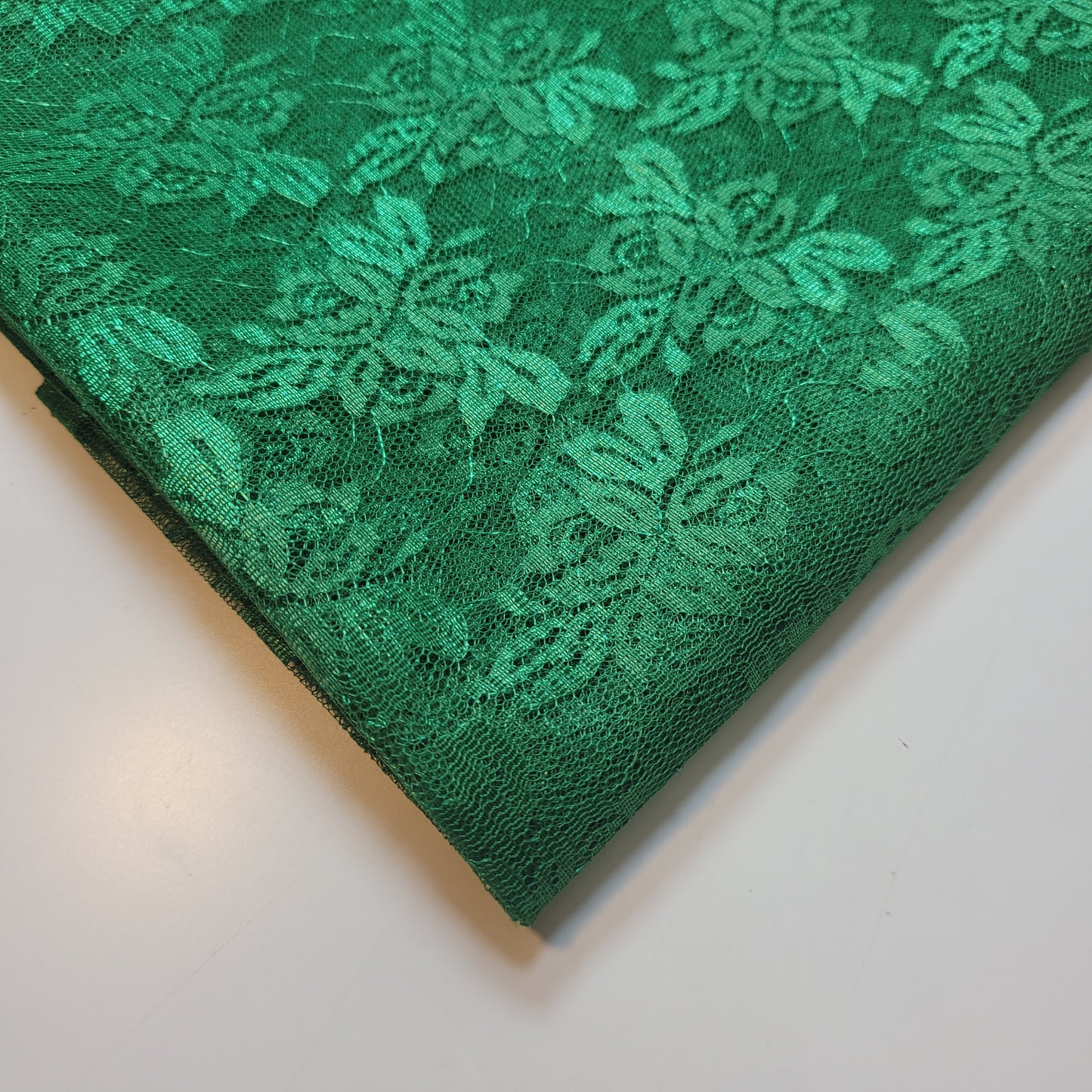 Emerald Green Floral Stretch Lace Fabric 44" By The Meter | Soft Sheer Dressmaking Net