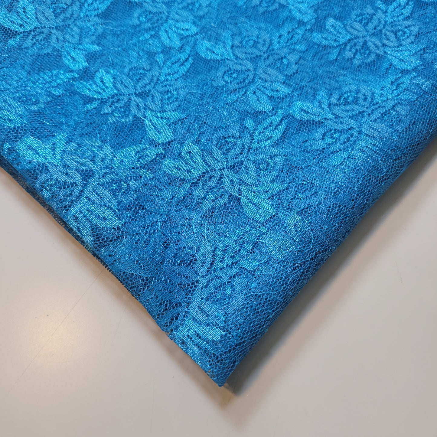 Sky Blue Floral Stretch Lace Fabric 44" By The Meter | Soft Sheer Dressmaking Net