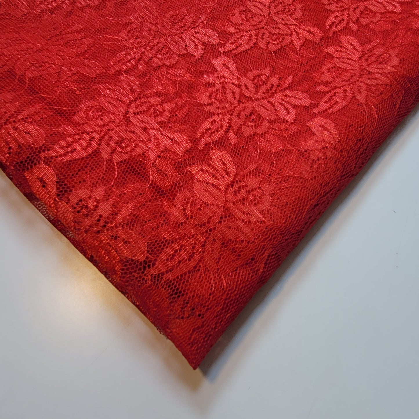 Red Floral Stretch Lace Fabric 58" By The Meter | Soft Sheer Dressmaking Net