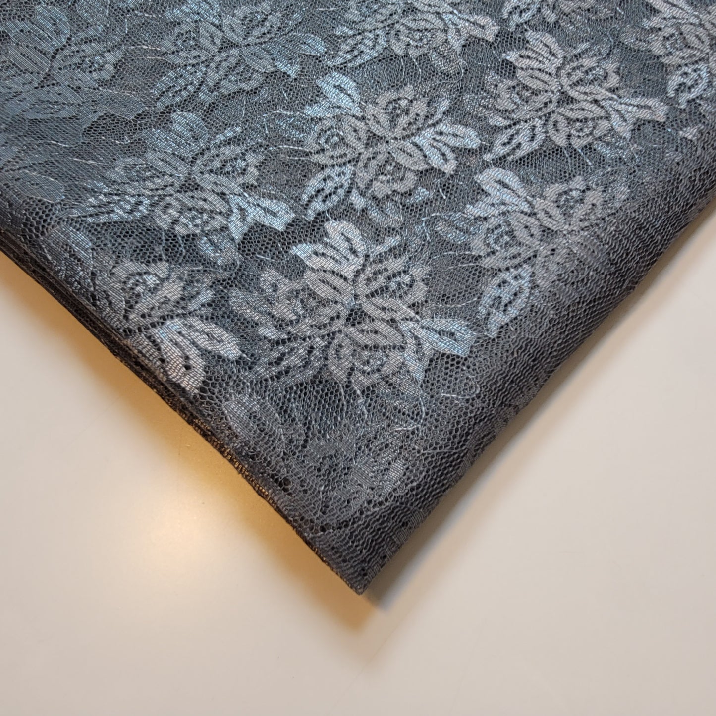 Grey Floral Stretch Lace Fabric 44" By The Meter | Soft Sheer Dressmaking Net