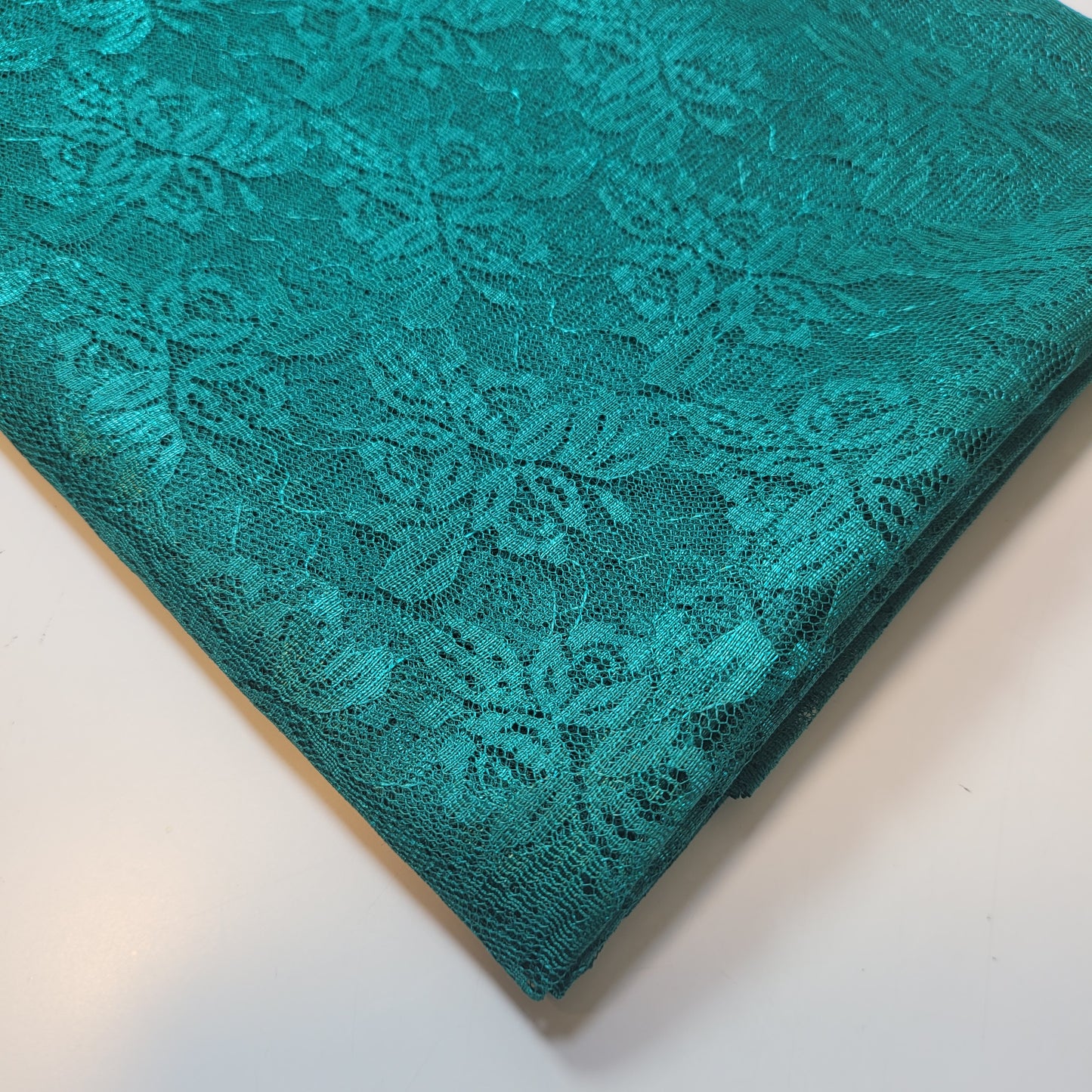 Teal Green Floral Stretch Lace Fabric 44" | Soft Sheer Dressmaking Net
