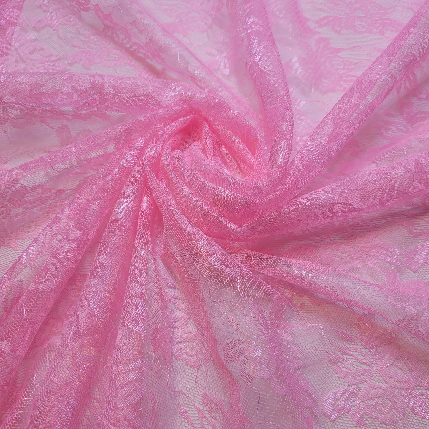 Baby Pink Floral Stretch Lace Fabric 44" | Soft Sheer Dressmaking Net By The Meter
