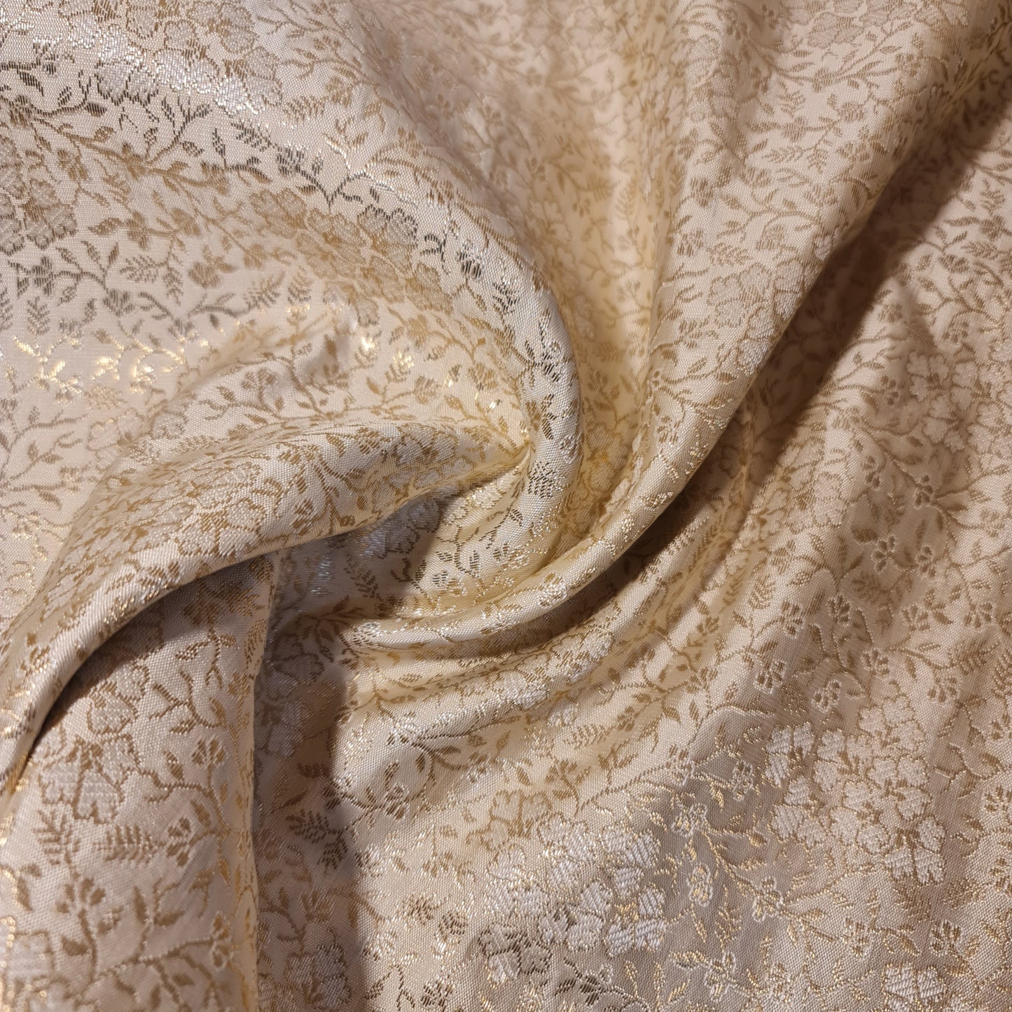 Ivory Ditsy Floral Pastels Gold Metallic Print Brocade Fabric | Dressmaking, Craft & Quilting Material | 44” Wide by the Meter
