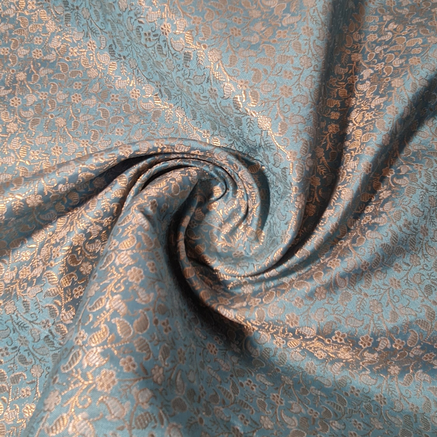 Turquoise Paisley Floral Gold Metallic Brocade Material Jacquard Craft Dress Fabric 44" By The Meter