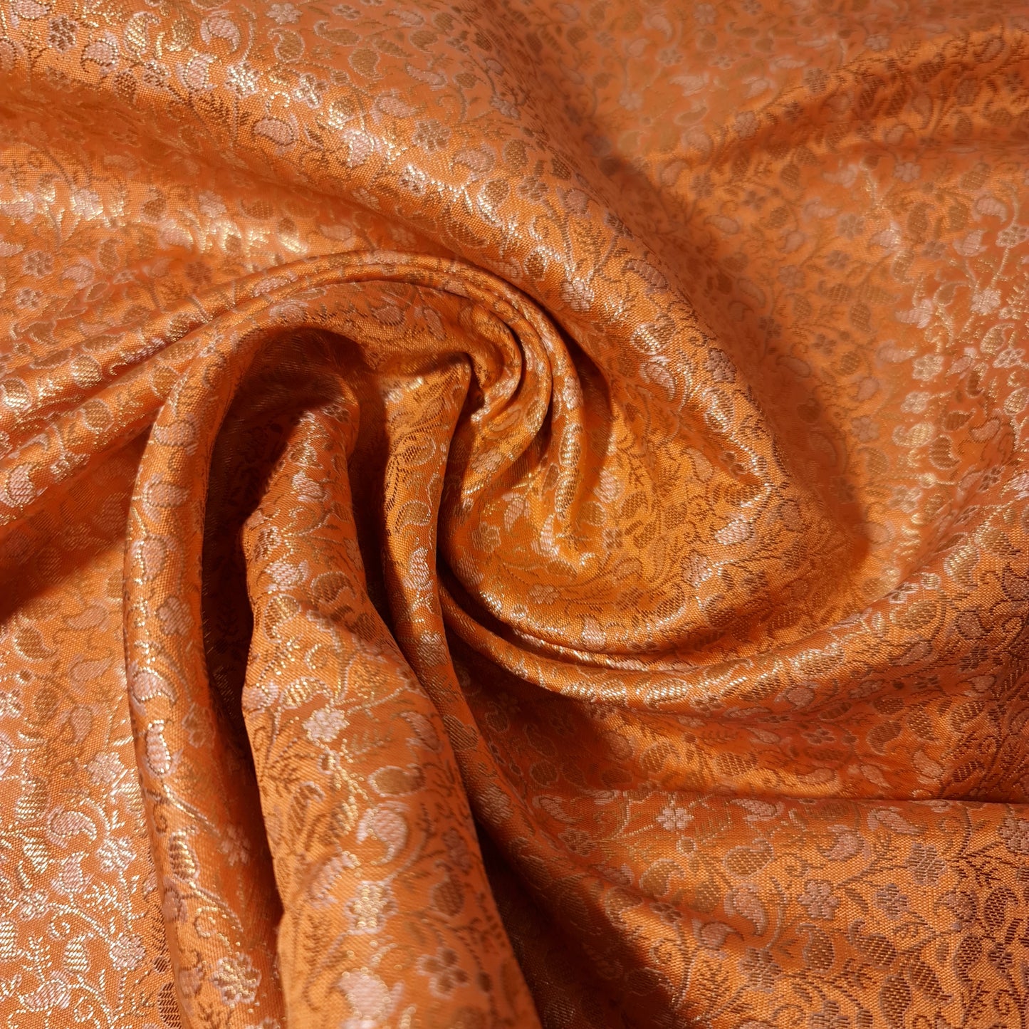 Peach Paisley Floral Gold Metallic Brocade Material Jacquard Craft Dress Fabric 44" By The Meter