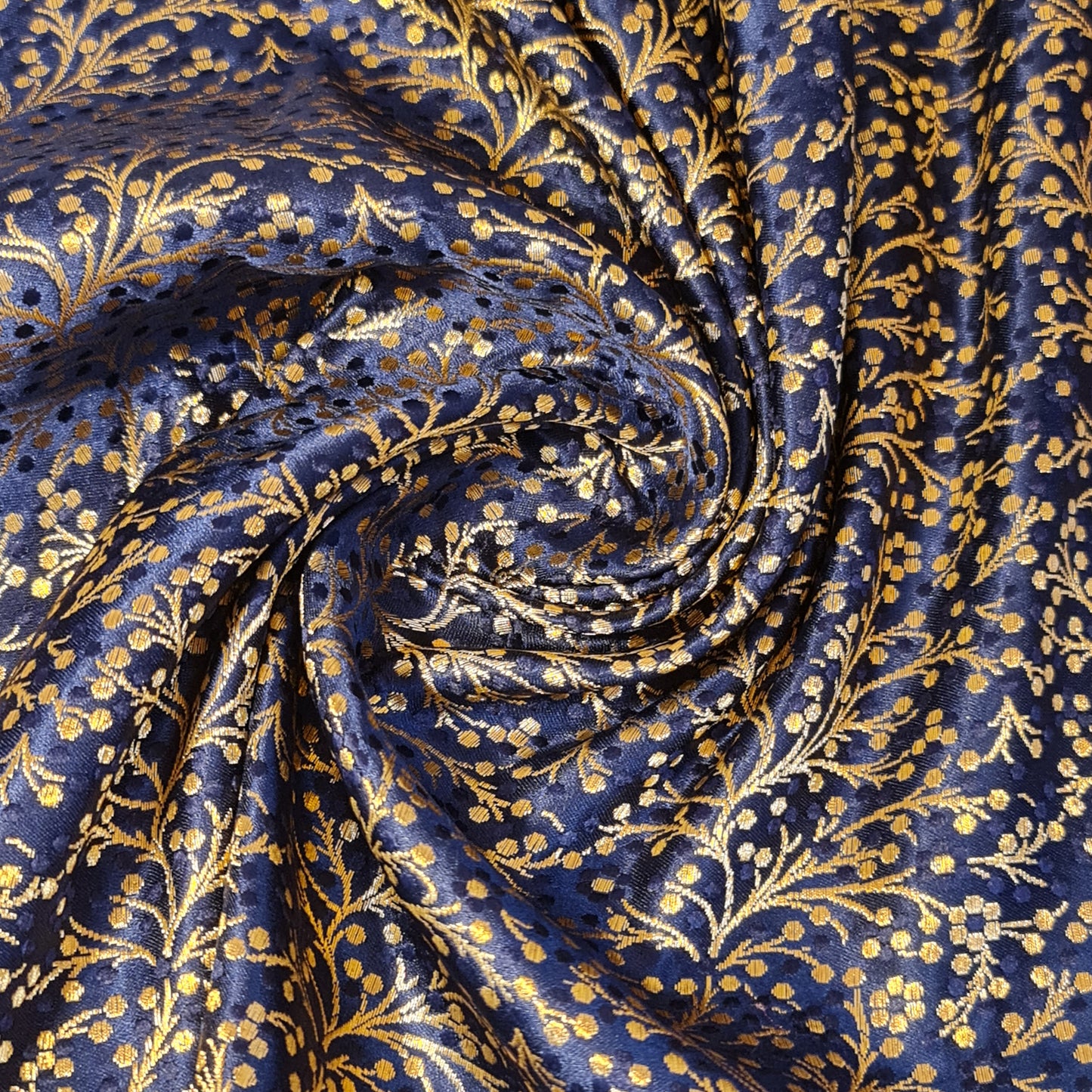 Navy Blue Ditsy Floral Brocade Material Jacquard Indian Banarasi Dress Craft Costume Curtain Fabric 44" By The Meter