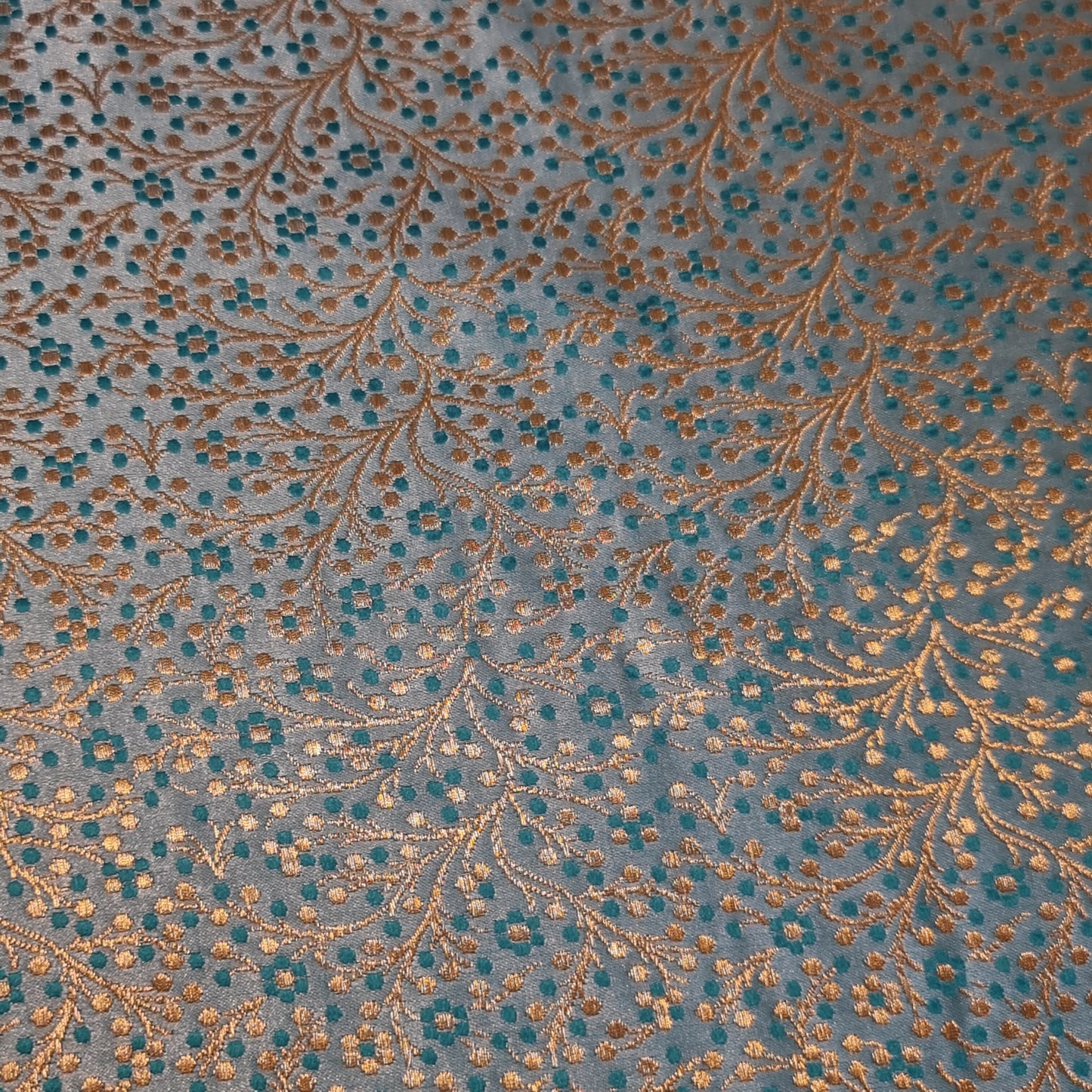 Sky Ditsy Floral Brocade Material Jacquard Indian Banarasi Dress Craft Costume Curtain Fabric 44" By The Meter