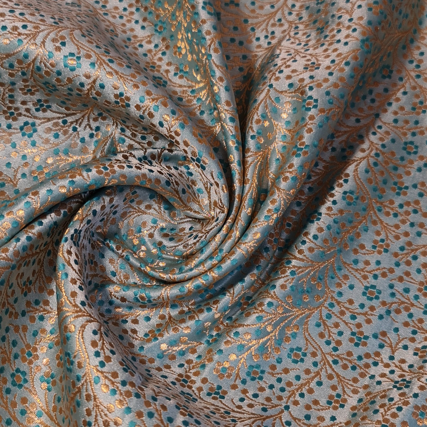 Sky Ditsy Floral Brocade Material Jacquard Indian Banarasi Dress Craft Costume Curtain Fabric 44" By The Meter