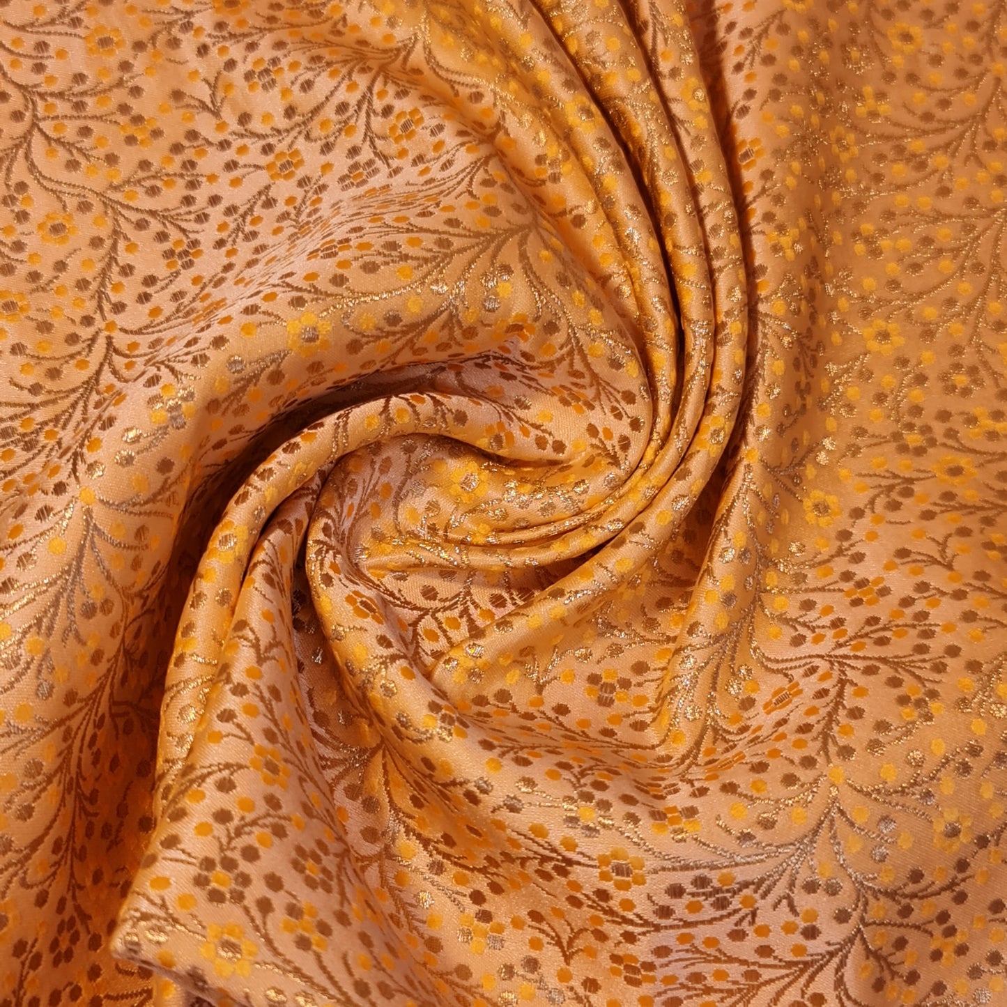 Yellow Ditsy Floral Brocade Material Jacquard Indian Banarasi Dress Craft Costume Curtain Fabric 44" By The Meter