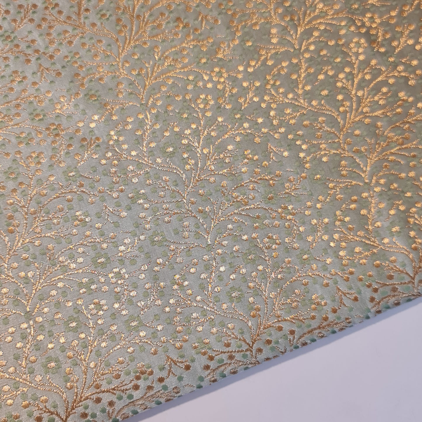 Mint Ditsy Floral Brocade Material Jacquard Indian Banarasi Dress Craft Costume Curtain Fabric 44" By The Meter