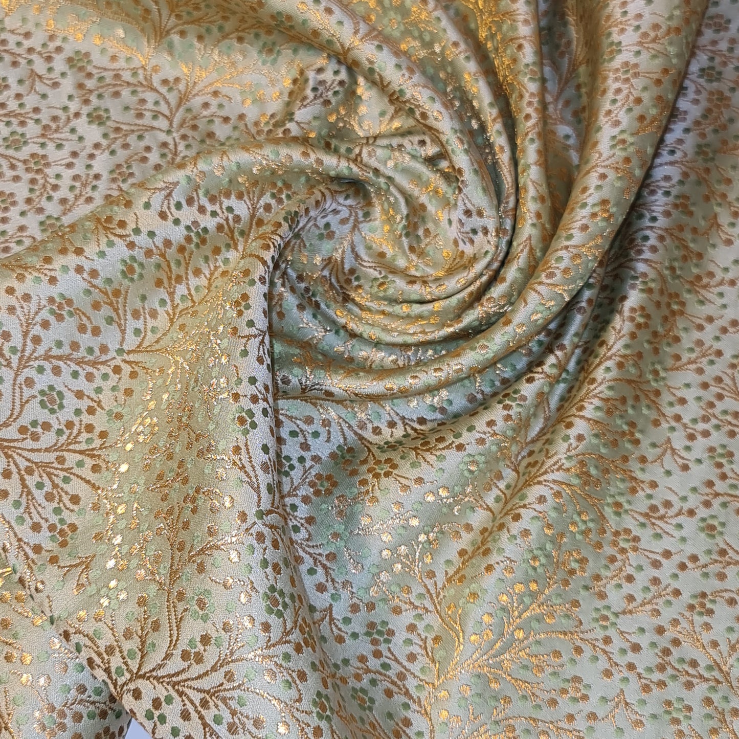 Mint Ditsy Floral Brocade Material Jacquard Indian Banarasi Dress Craft Costume Curtain Fabric 44" By The Meter