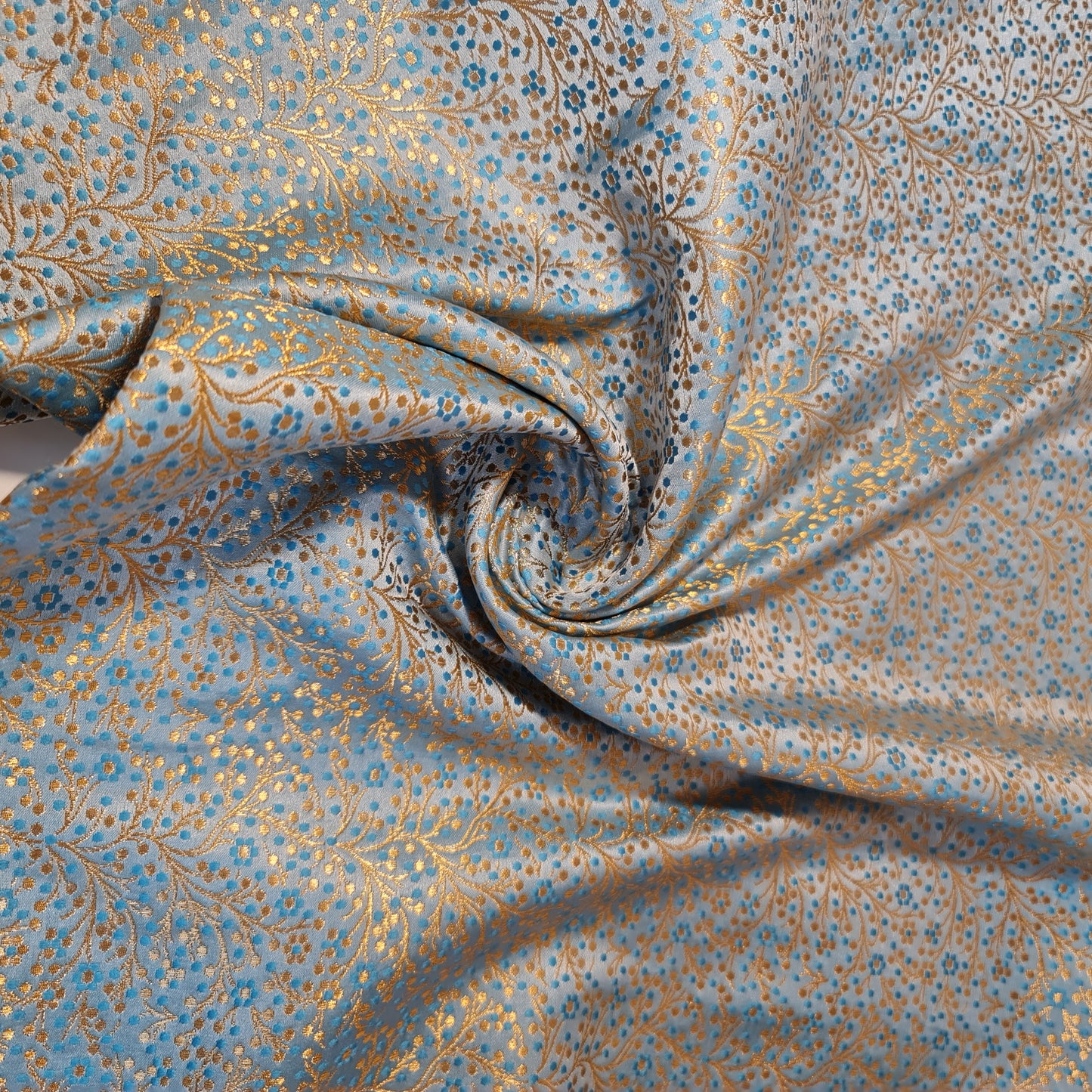 Ice Blue Ditsy Floral Brocade Material Jacquard Indian Banarasi Dress Craft Costume Curtain Fabric 44" By The Meter