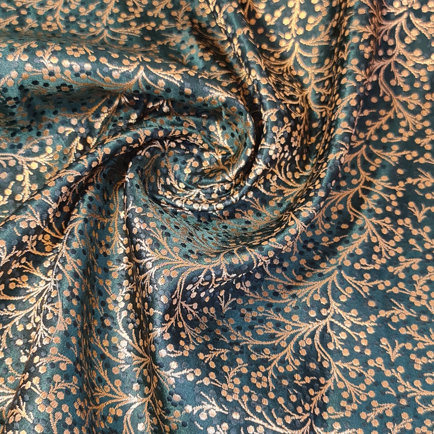 Bottle Green Ditsy Floral Brocade Material Jacquard Indian Banarasi Dress Craft Costume Curtain Fabric 44" By The Meter