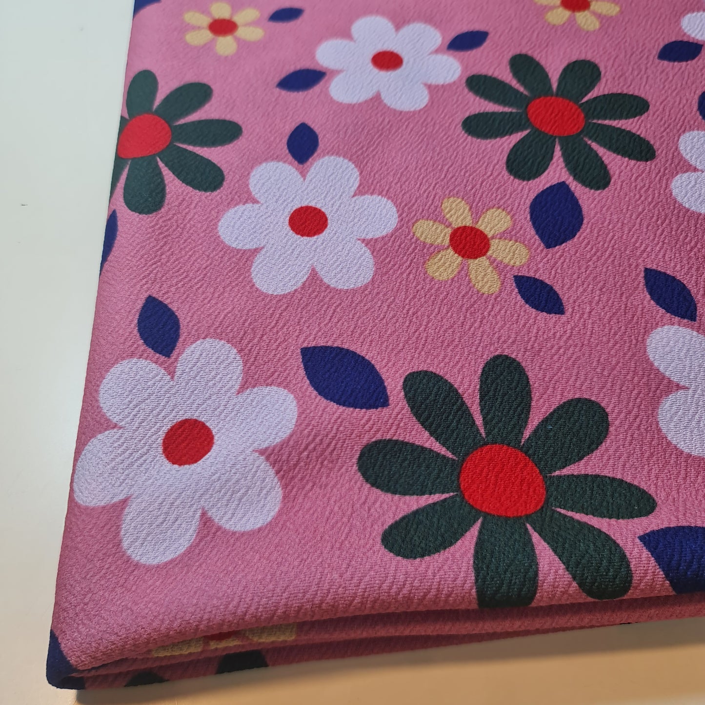 Pink Floral Scuba Crepe Fabric – Stretch Dressmaking Material by the Meter (58” Wide)