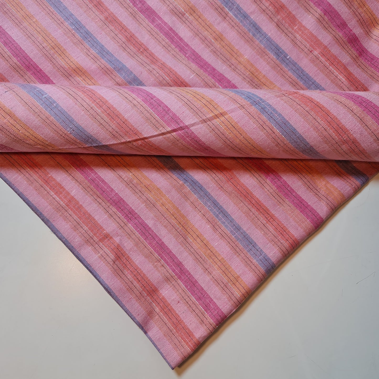 Pink 100% Cotton Linen Fabric Lurex Stripe Dress Craft Quilting Material 44" Wide By The Meter