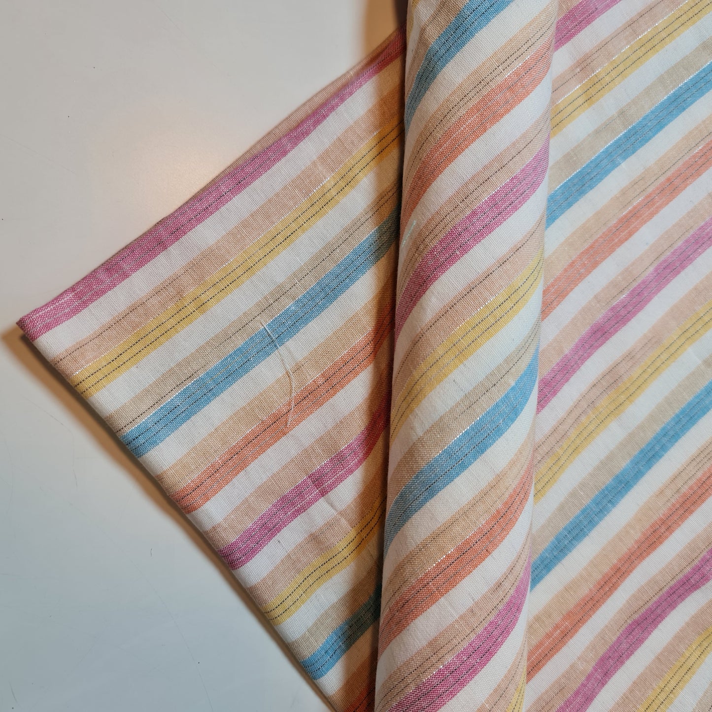 White 100% Cotton Linen Fabric Lurex Stripe Dress Craft Quilting Material 44" Wide By The Meter