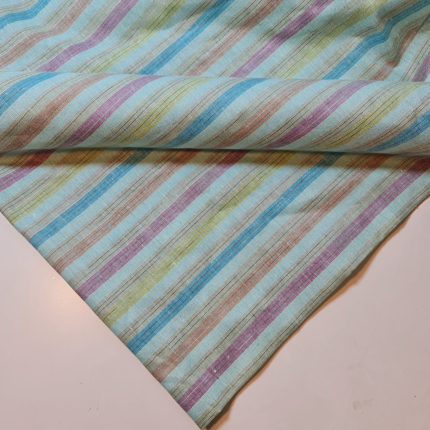 Turquoise 100% Cotton Linen Fabric Lurex Stripe Dress Craft Quilting Material 44" Wide By The Meter