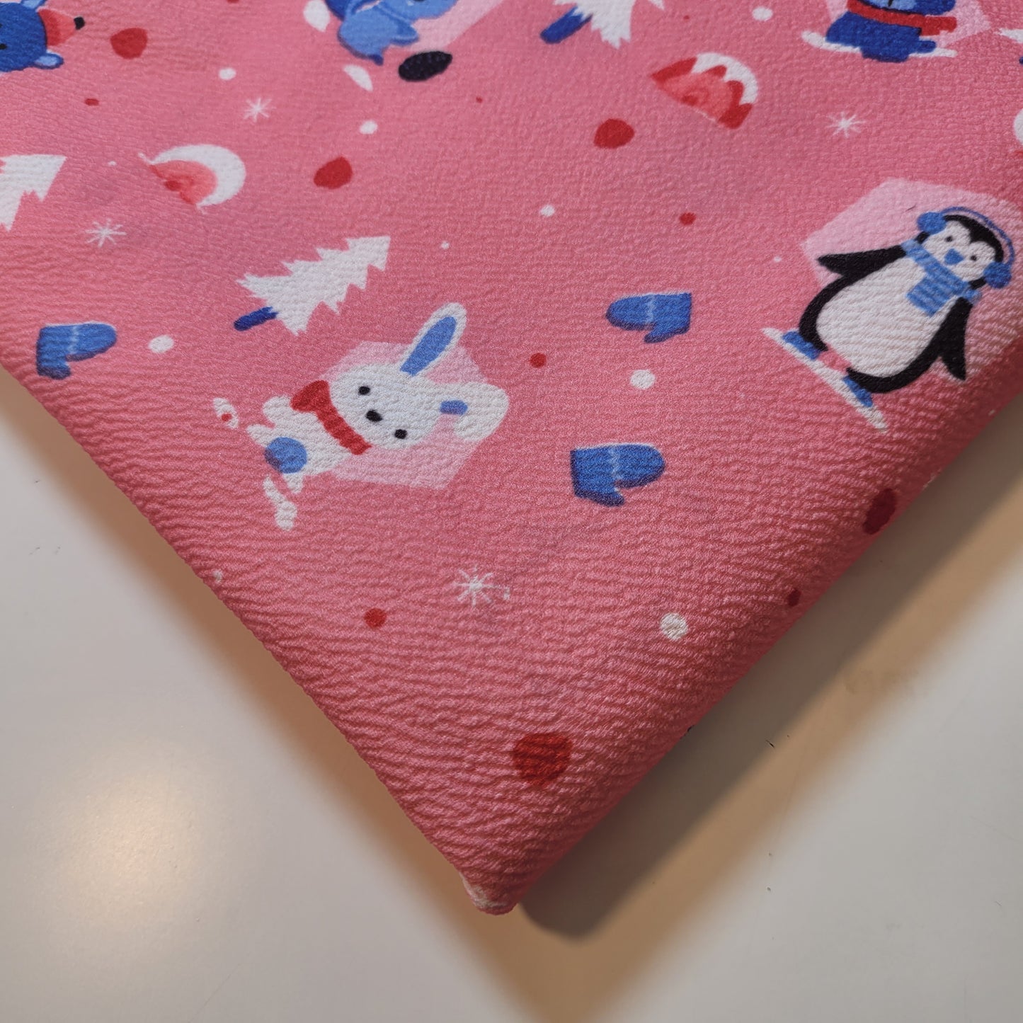 Scuba Crepe Fabric – Winter Animals & Snow Print on Pink | Stretch Fabric by the Meter (58” Wide)