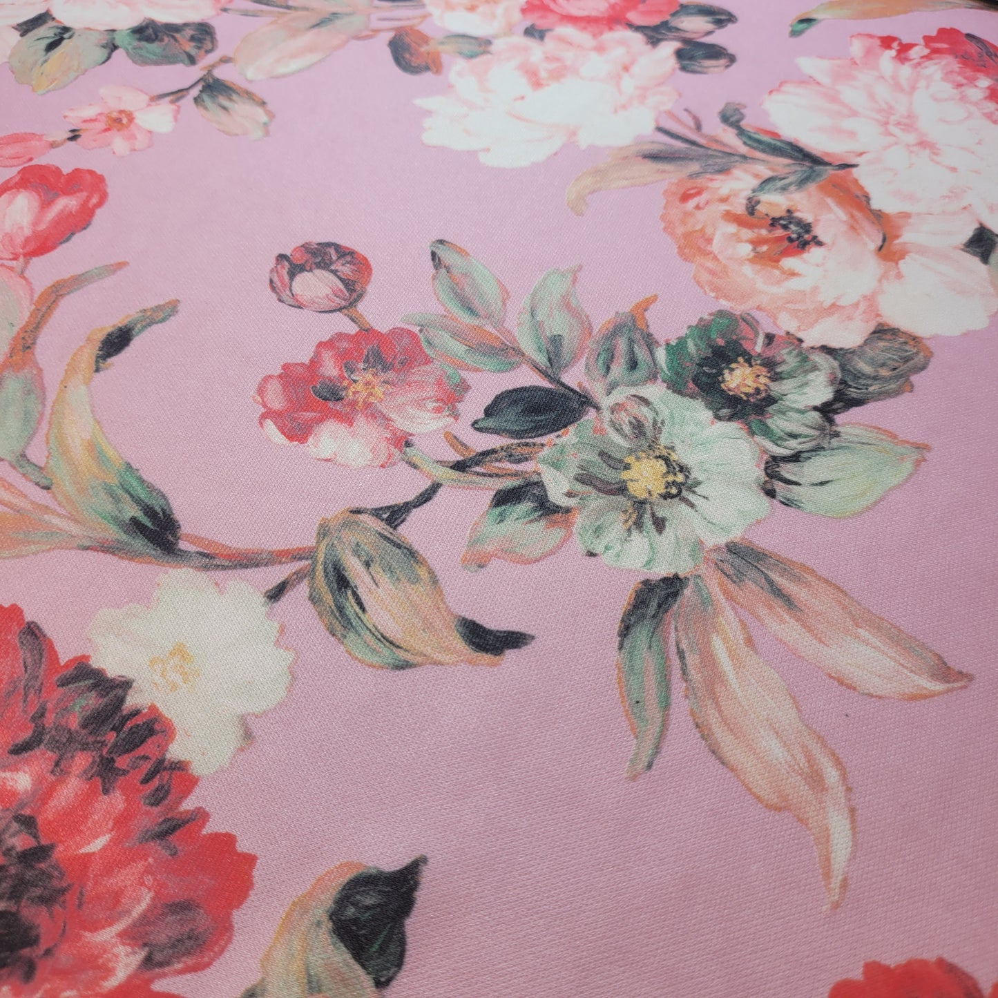 Pastel Pink Floral Scuba Crepe Fabric – Soft & Stretchy Floral Print By Meter