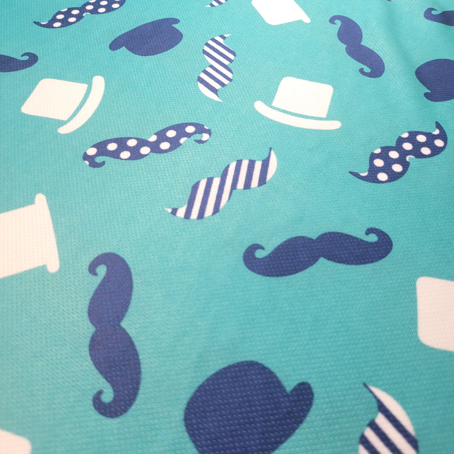 Playful Mustache & Hat Scuba Crepe Fabric – Stretchy Teal Print by the Meter