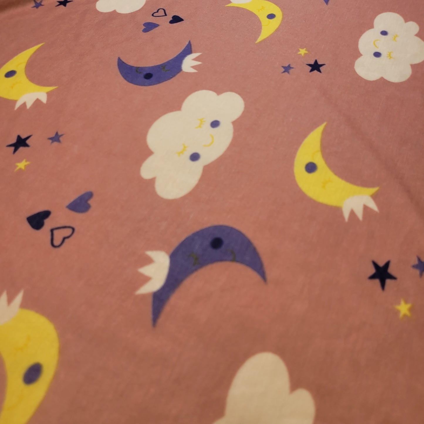 Dreamy Moon & Cloud Cotton Jersey Fabric – Mauve Pink, 58" Wide (Sold by the Meter)