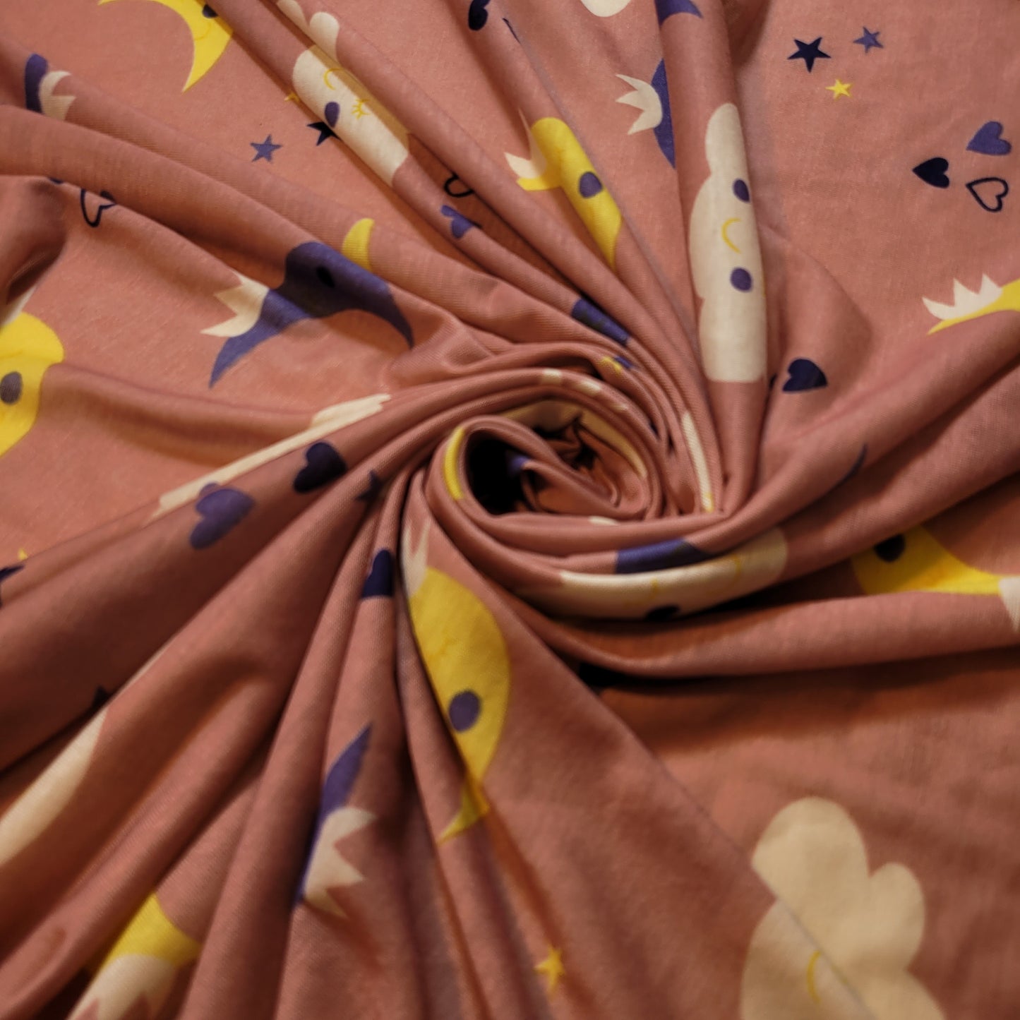 Dreamy Moon & Cloud Cotton Jersey Fabric – Mauve Pink, 58" Wide (Sold by the Meter)