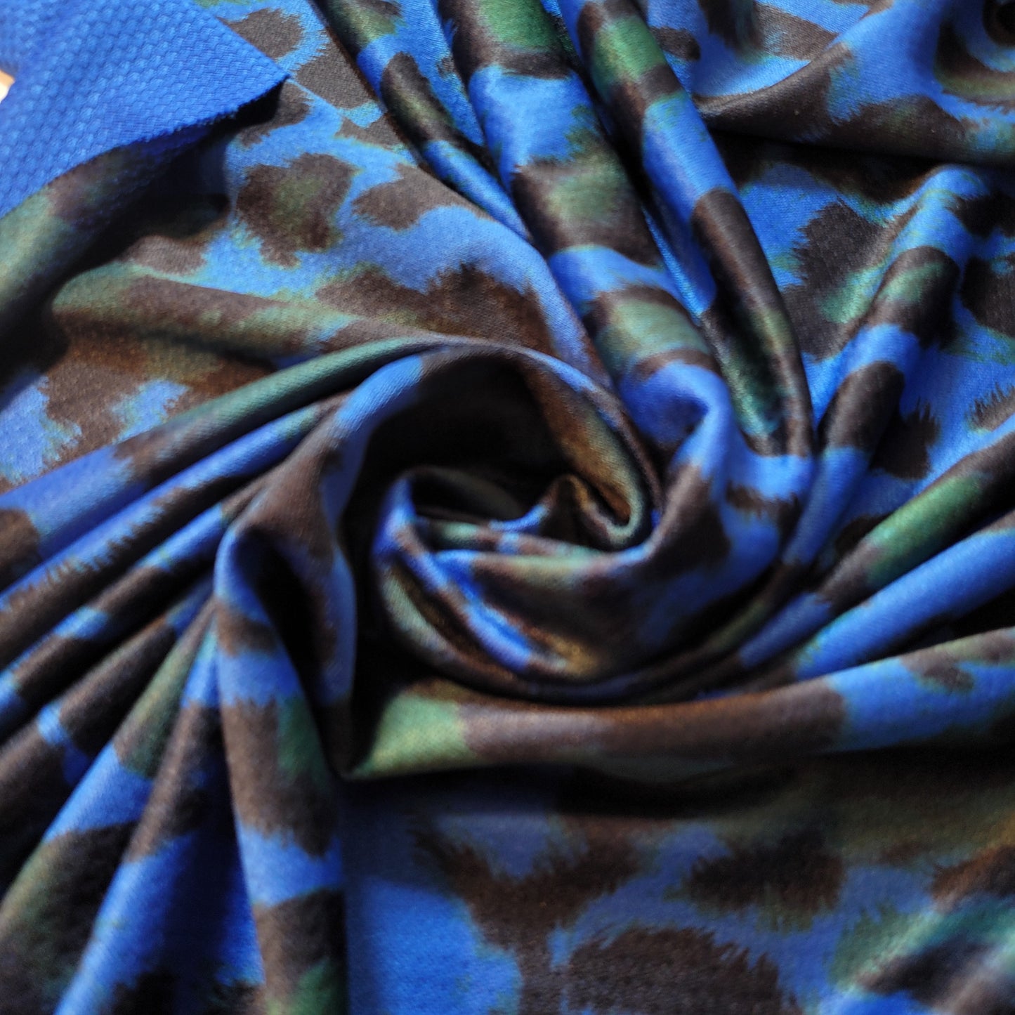 Blue & Green Leopard Print Polyester Jersey Fabric – 58" Wide (Sold by the Meter)