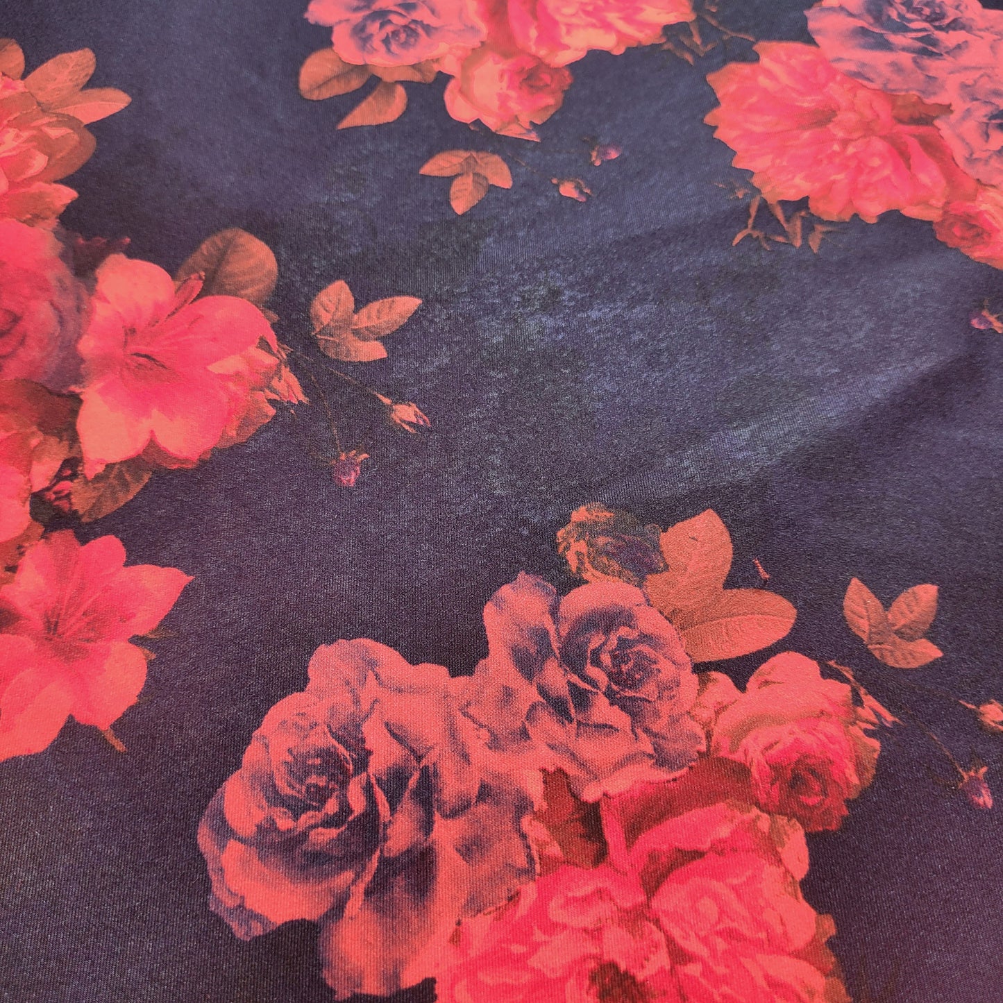 Pink & Red Floral on Navy Jersey Fabric – Stretch Knit – 60" Wide (Sold by the Meter)