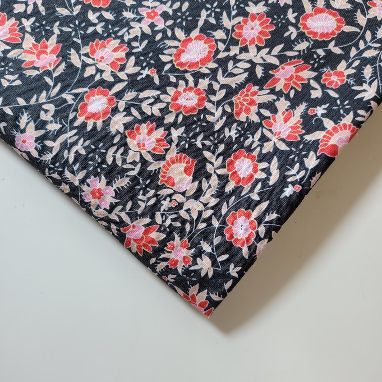 Black Floral Viscose Dead Stock Jersey Stretch Fabric Dress Craft Costume Material 58" By Meter