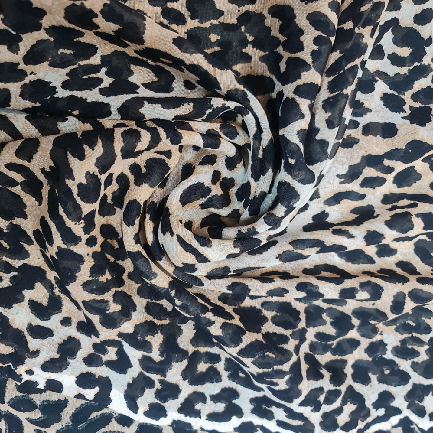 Beige & Black Leopard Print Chiffon Fabric – 44" Wide | Sold by the Metre