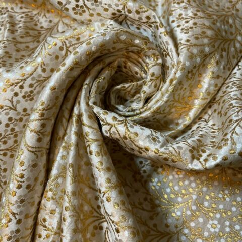 Cream Ditsy Floral Brocade Material Jacquard Indian Banarasi Dress Craft Costume Curtain Fabric 44" By The Meter