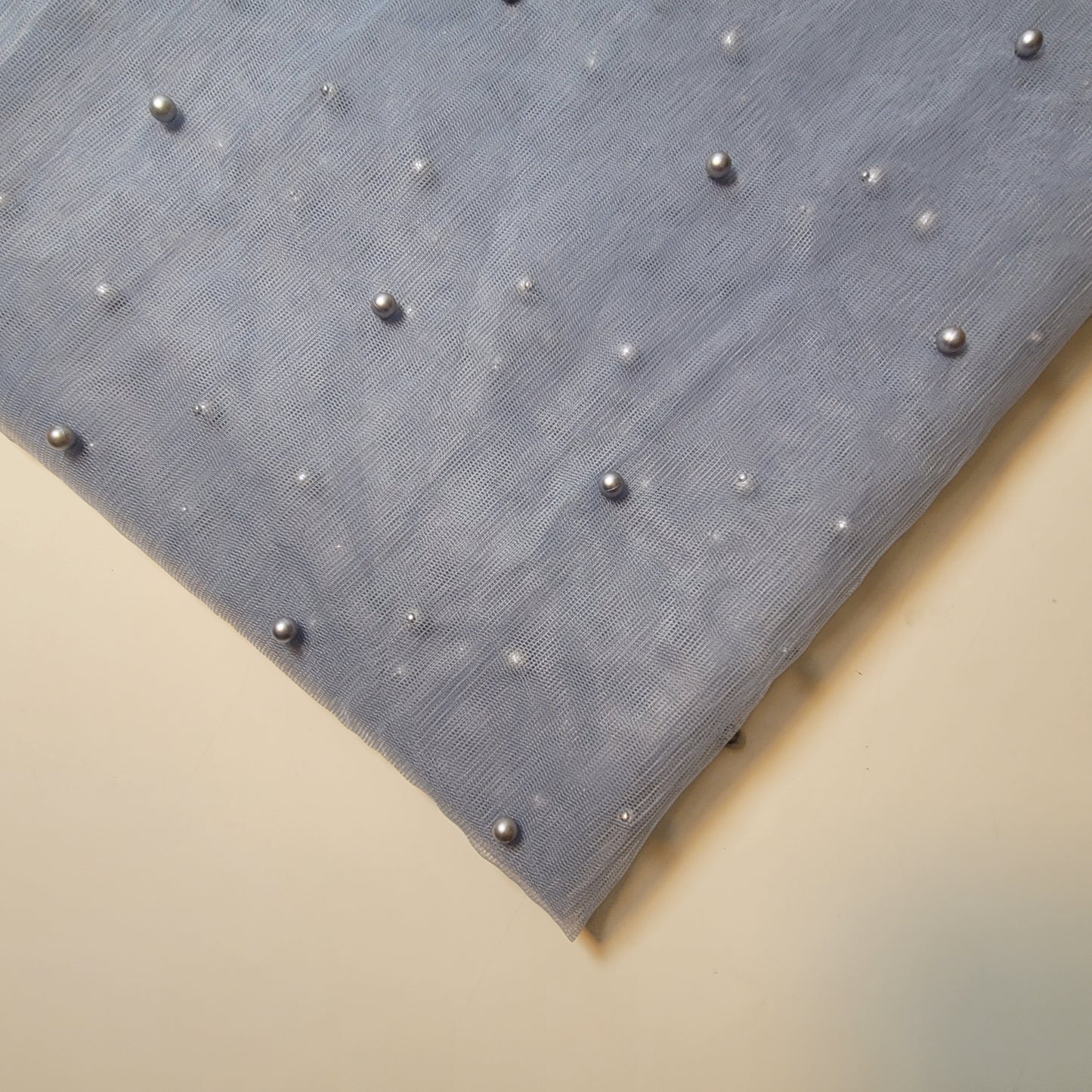 Silver Pearl Beaded Soft Tulle Mesh Fabric Embellished Net Material 58" Wide By The Meter
