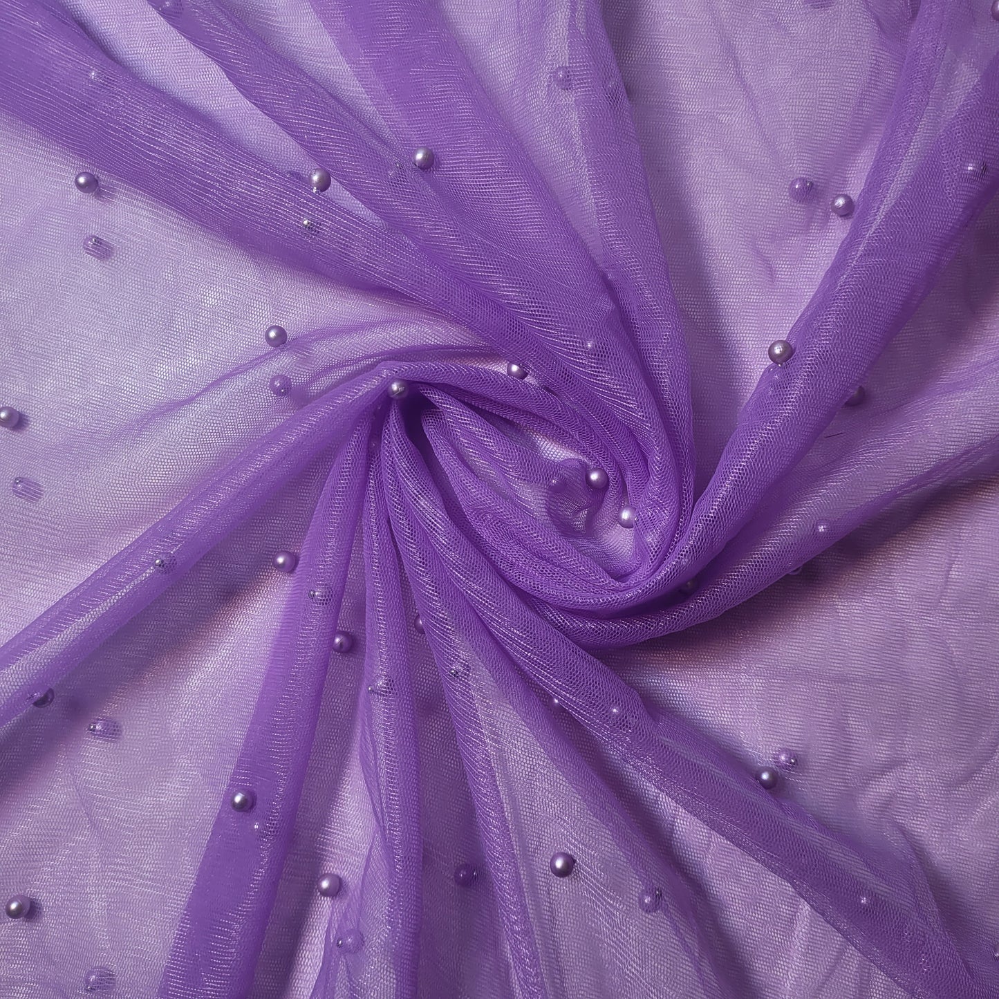 Lavender Pearl Beaded Soft Tulle Mesh Fabric Embellished Net Material 58" Wide By The Meter