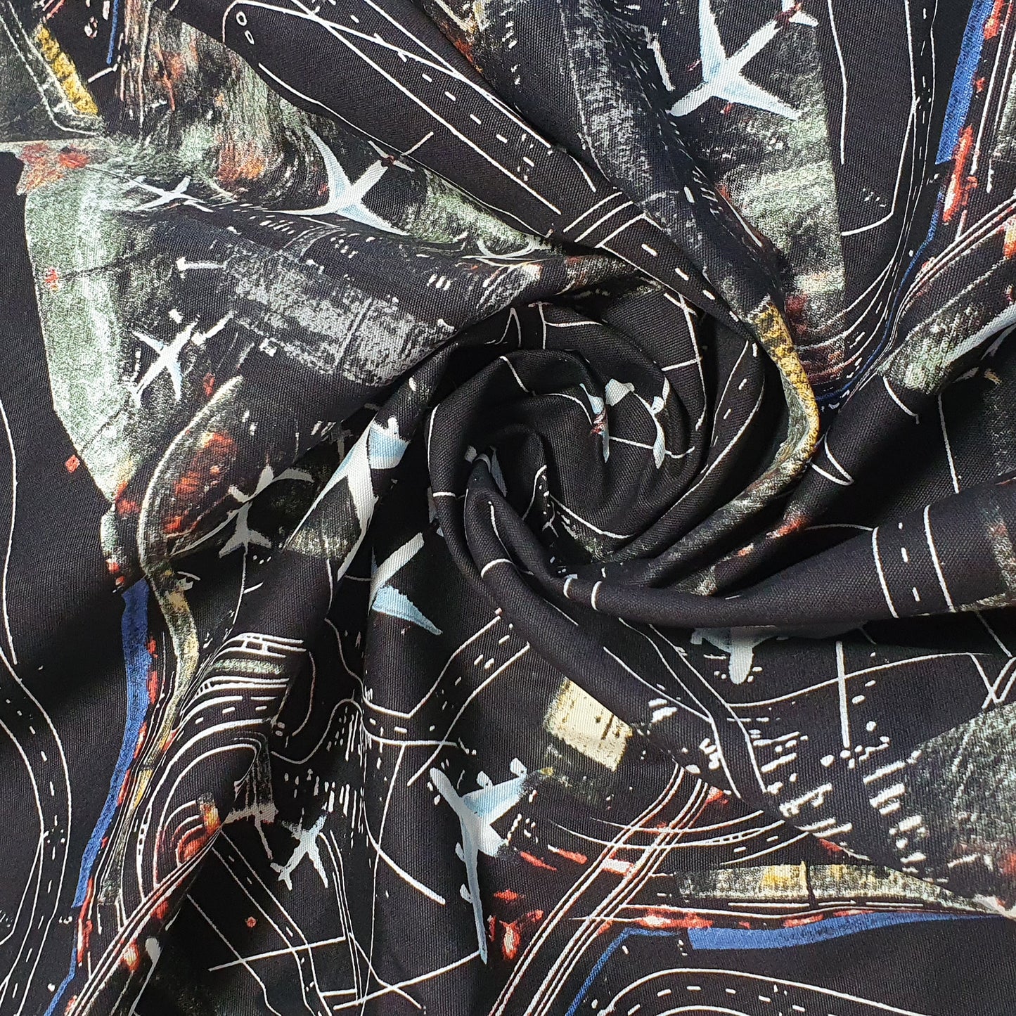 Luxuriöser, eleganter, lebendiger Canvas-Stoff aus 100 % Baumwolle mit floralem Polka-Muster, 147,3 cm breit, perfekt für Kinderprojekte und Bastelarbeiten (Flughafenflugzeuge)