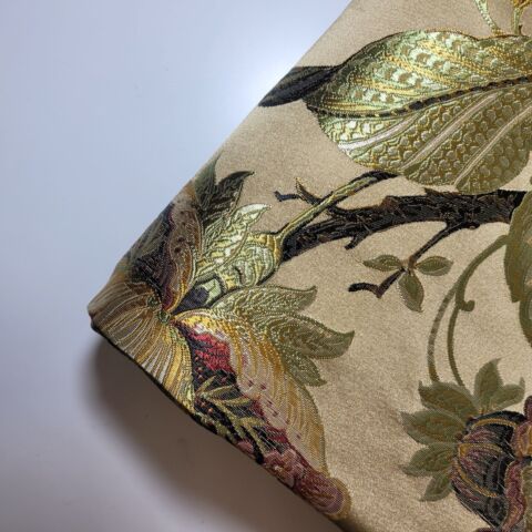 * Clearance * Geometric Stripes & Tartan Chenille Tapestry-Inspired Medium to Heavyweight Curtain & Upholstery Fabrics – 58" Wide", Sold by the Meter (Antique Gold Damask)