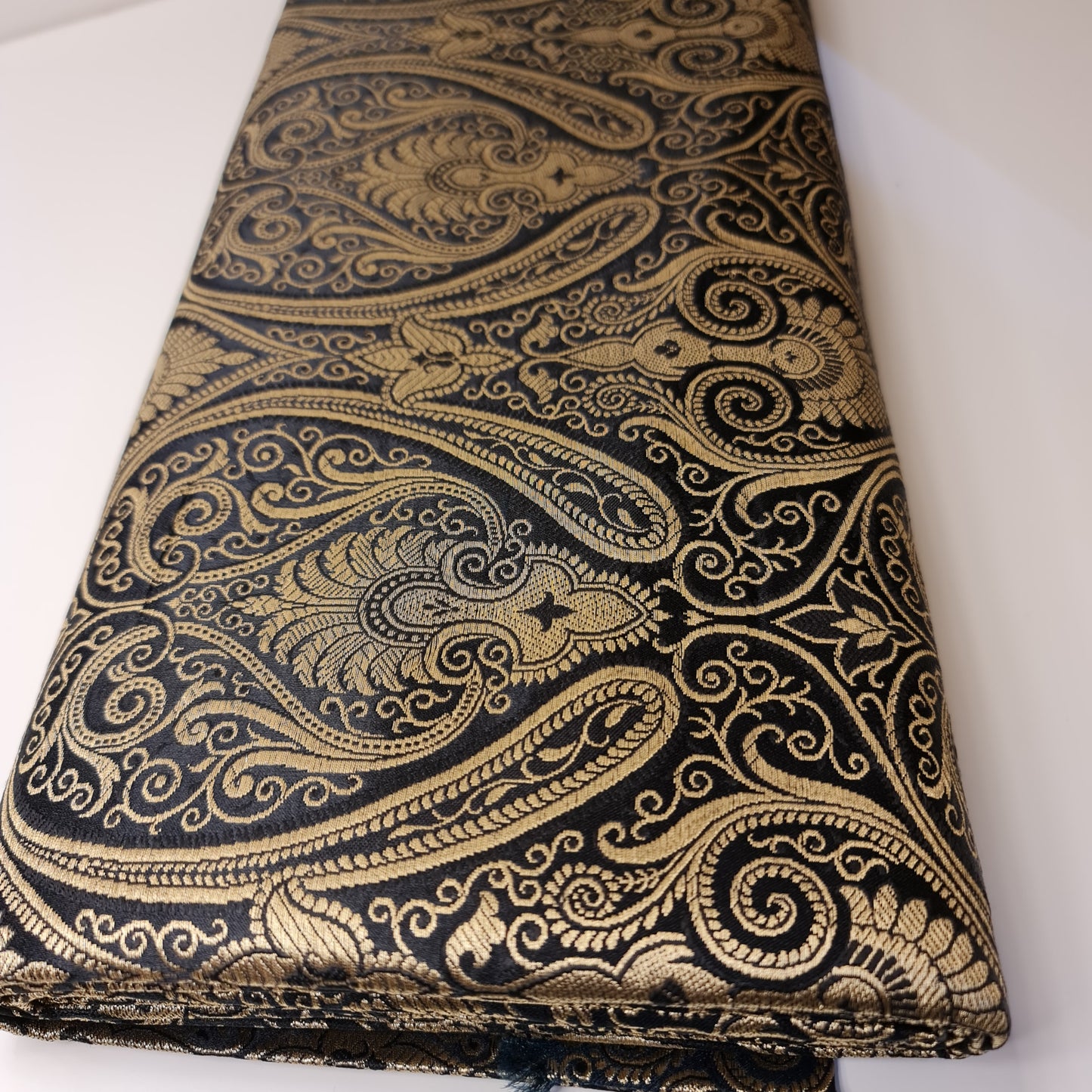 Black Double Paisley Gold Metallic Banarasi Brocade Fabric | Dress, Craft & Décor Material | 44" Wide By the Meter