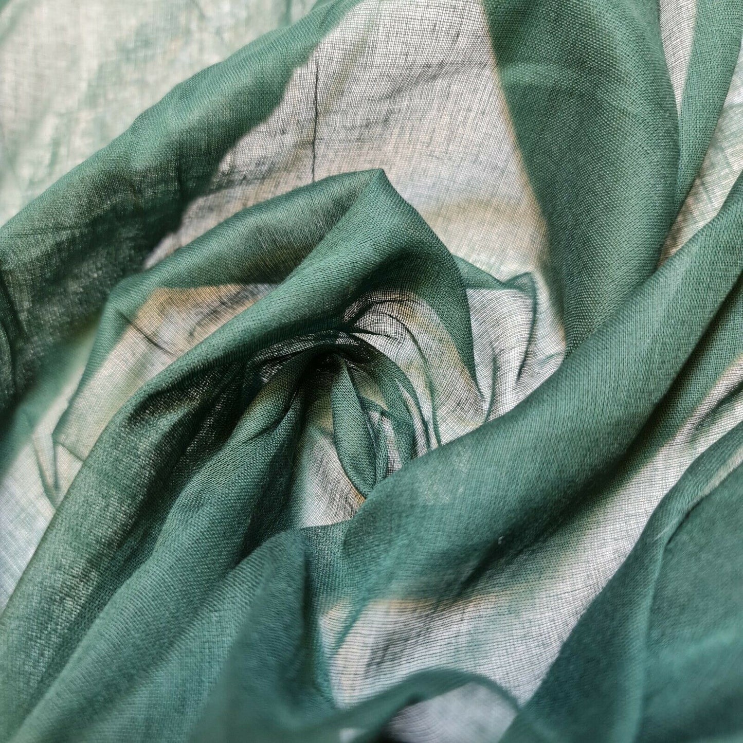 Bottle Green 100% Cotton Muslin Fabric Sheer Gauze Plain Weave 44” Wide Dress Lining, Crafts Costume Material By The Meter